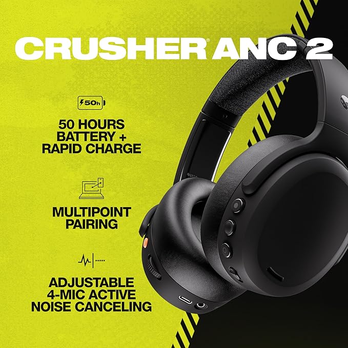 Skullcandy Crusher ANC XT 2 over-Ear Noise Cancelling Headphones, Black